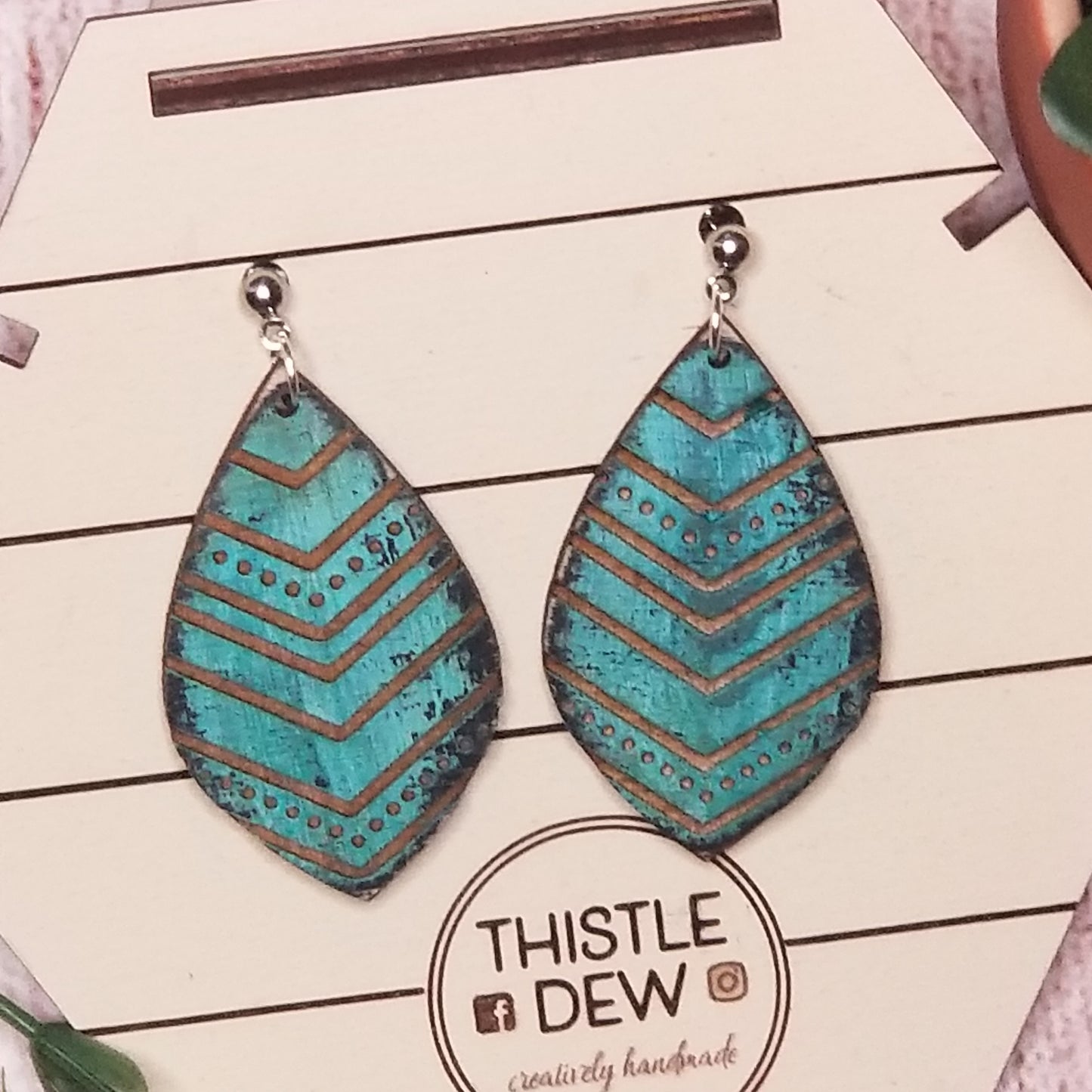 Earrings | Geometric wooden earrings | Teal Earrings | Boho Earrings