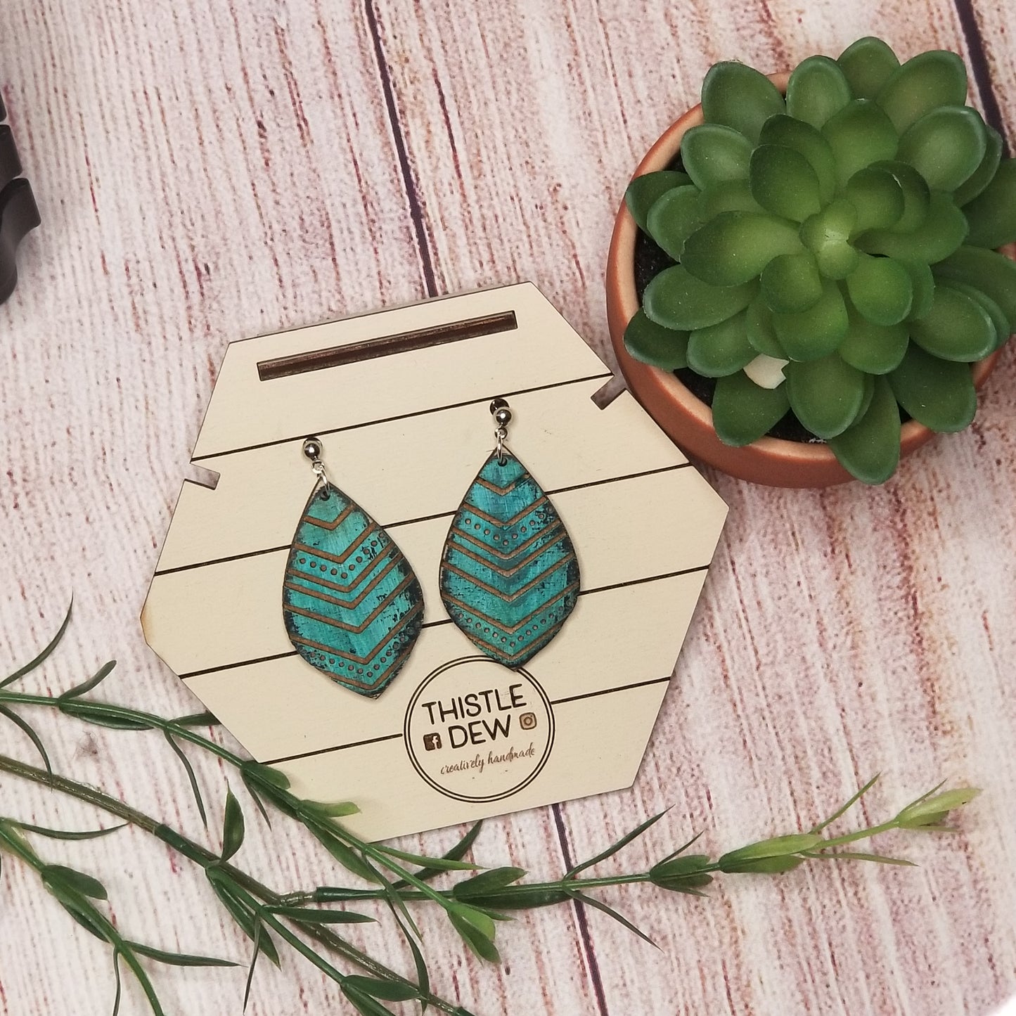 Earrings | Geometric wooden earrings | Teal Earrings | Boho Earrings