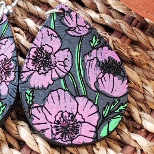 Earrings | Floral Engraved Hand Painted Earrings