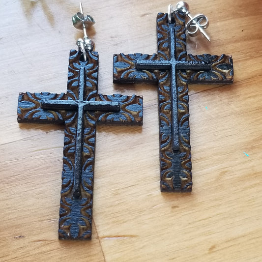 Earrings | Cross engraved earrings