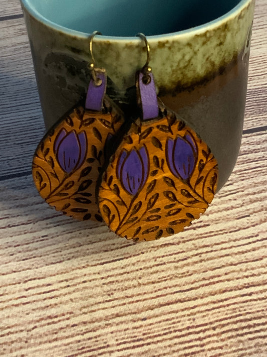 Earrings | Winter Flower Engraved Earrings | Wooden Earrings