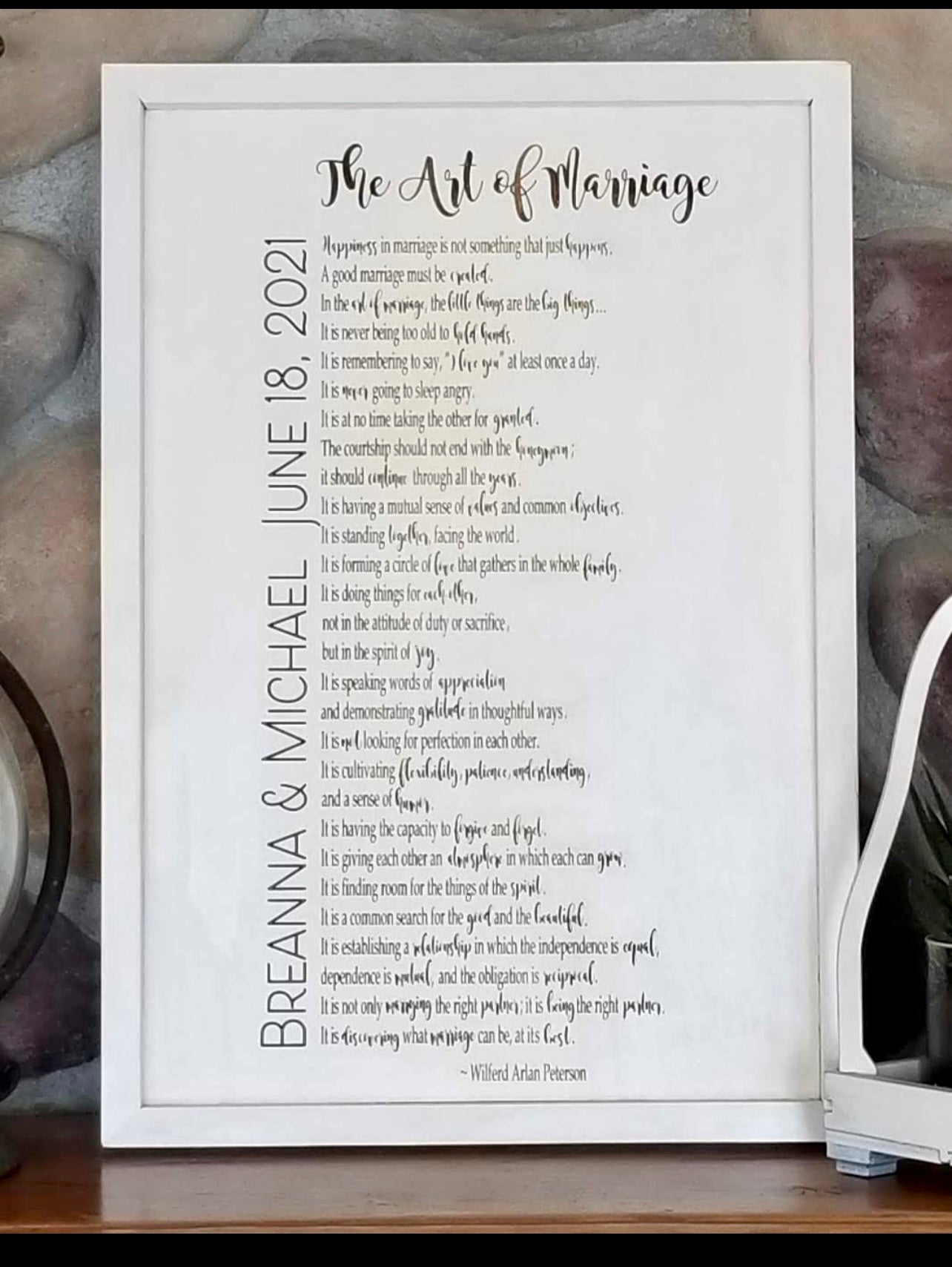 The Marriage Poem by Wilferd Arlan Peterson with personalized names and marriage date
